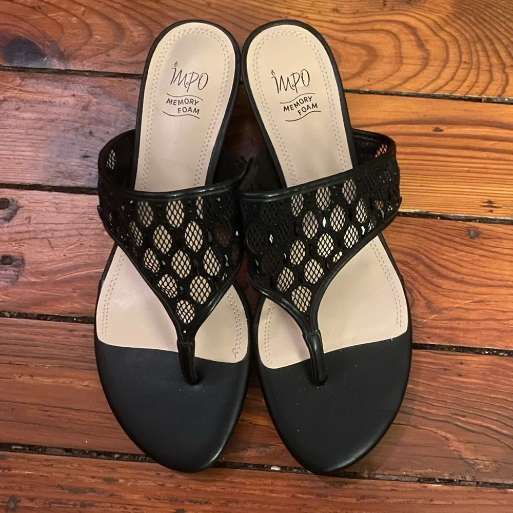 Impo Renae Black Sequin Wedge Sandals Size 11 Memory Foam NWT